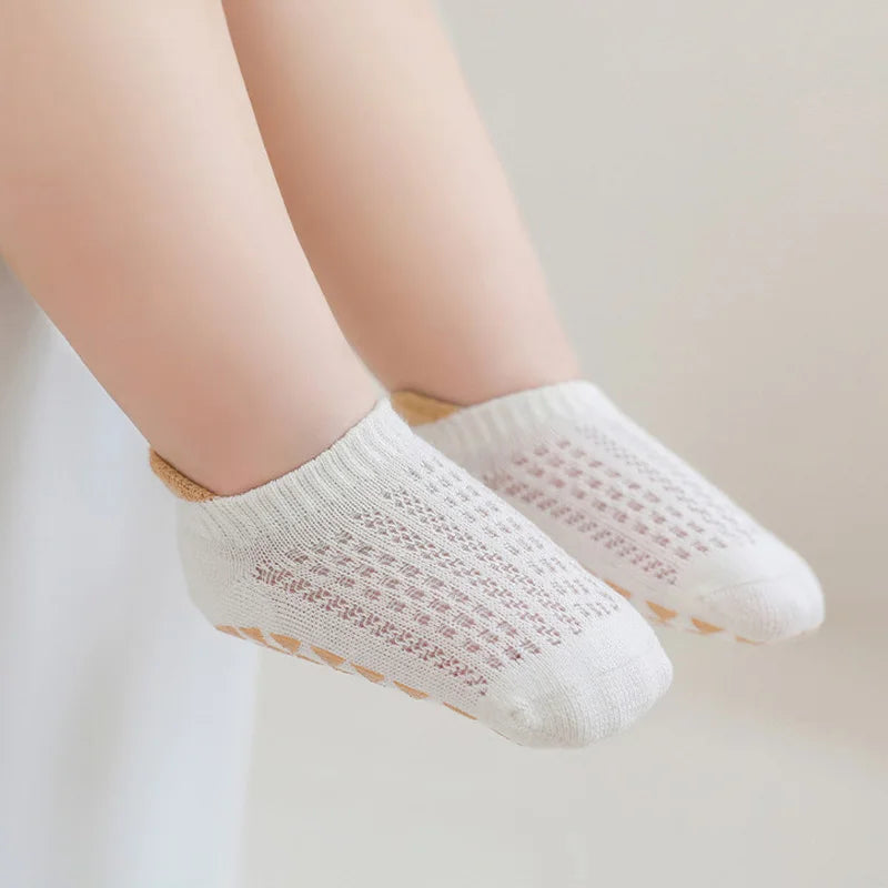 3 Pairs Babys Cotton Thin Mesh Socks Comfy Breathable Kids Boys Girls Non-slip Floor Socks
