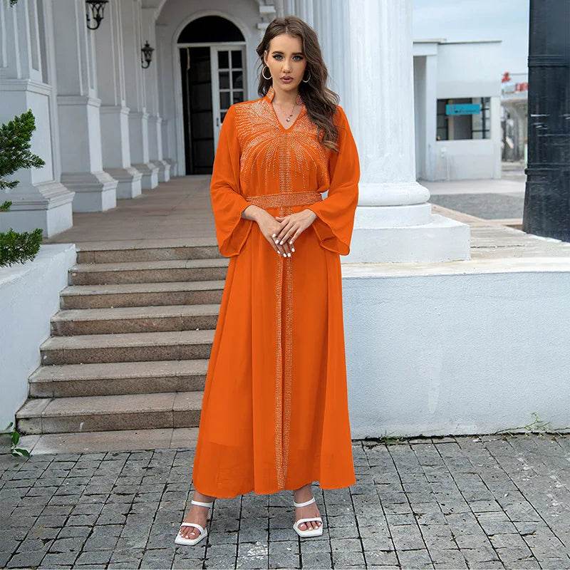 Kaftan Long Sleeves O-neck Robe Dress Muslim Dress Women Abaya Fashion Loose-Fitting Islamic Clothing Eid Ramadan Caftan - AIAZ