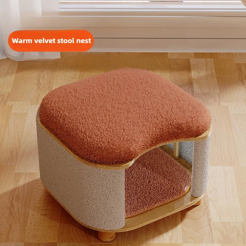 Wooden Winter Cat House Breathable Pet Nest 27cm Height Semi-closed Moisture-proof Soft Cat Beds Comfortable Cage Cat Supplies