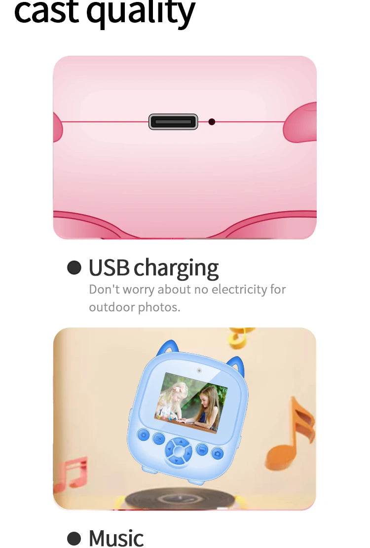 Children Digital Camera Instant Print for Kids Thermal Print Camera Instant Photo Printing Camera Video Toys+32G Memory Card - AIAZ