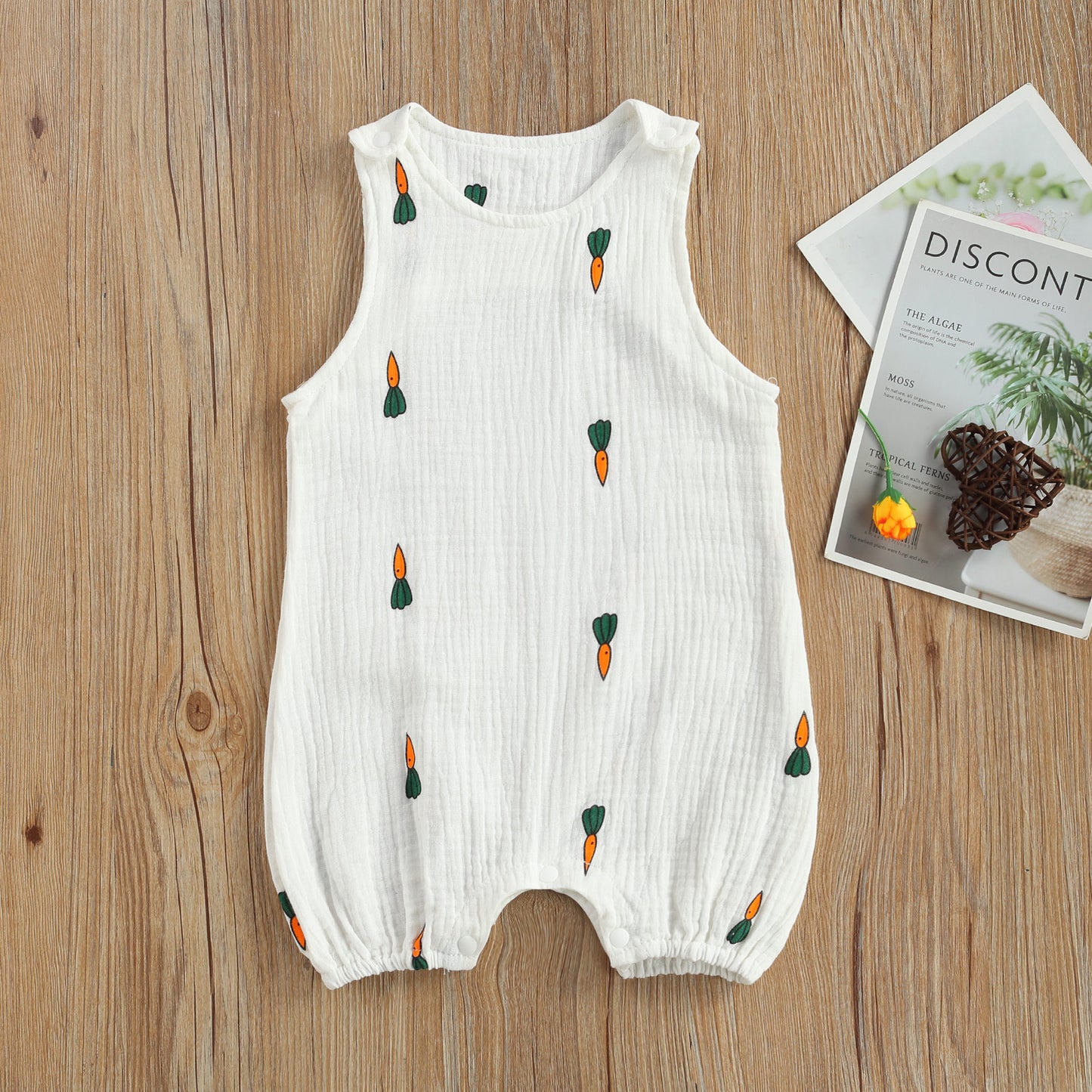Summer Baby Boys Girls Sleeveless Romper Linen Fabric Cactus Print Playsuits Cotton Muslin Jumpsuits Children Overalls Clothing