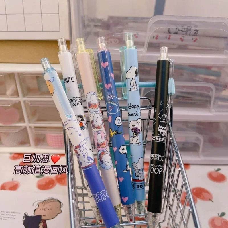 6pcs Snoopy Neutral Pen 0.5mm Black Water Pen for Writing Notebooks Girls CuteSchool Office Supplies Accessories Stationery Gift - AIAZ