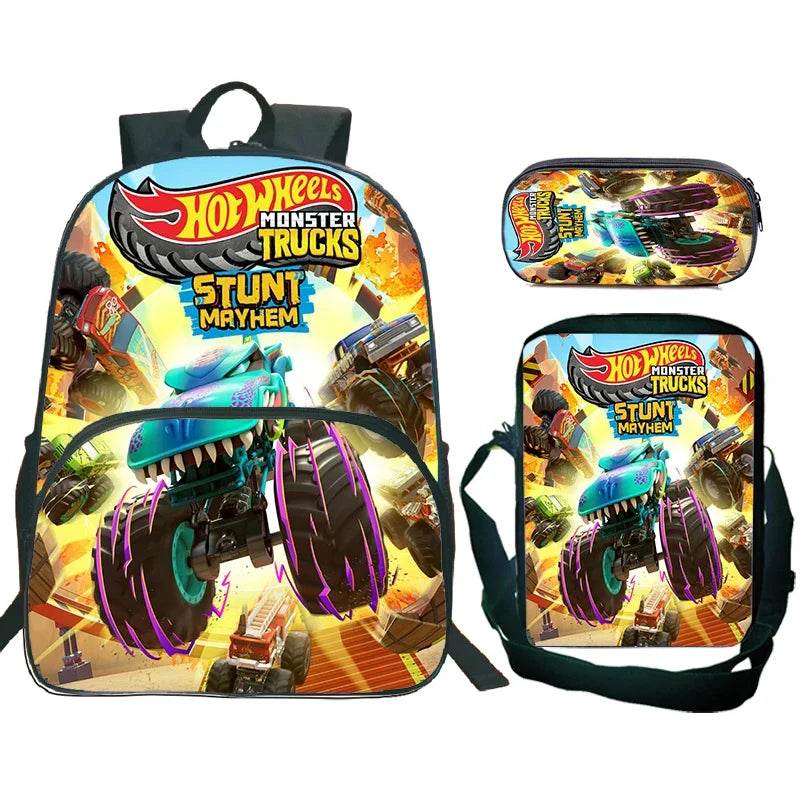 Hot Wheels Let's Race Print Backpack 3pcs Set Boys Girl Child School Bookbag Large Capacity Student Backpack Back to School Gift - AIAZ