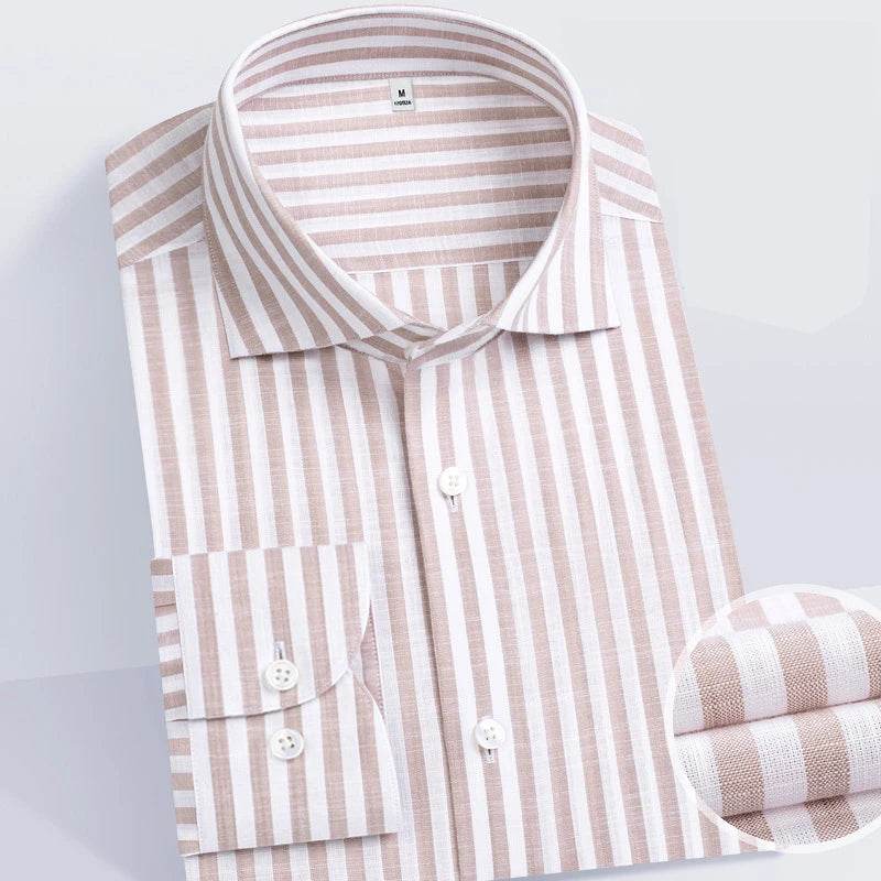 2025 Luxury Linen-Like Shirts Man Shirts Green Striped Shirts For Man Wrinkle Resistant Formal Shirt Luxury Designer Clothes Man - AIAZ