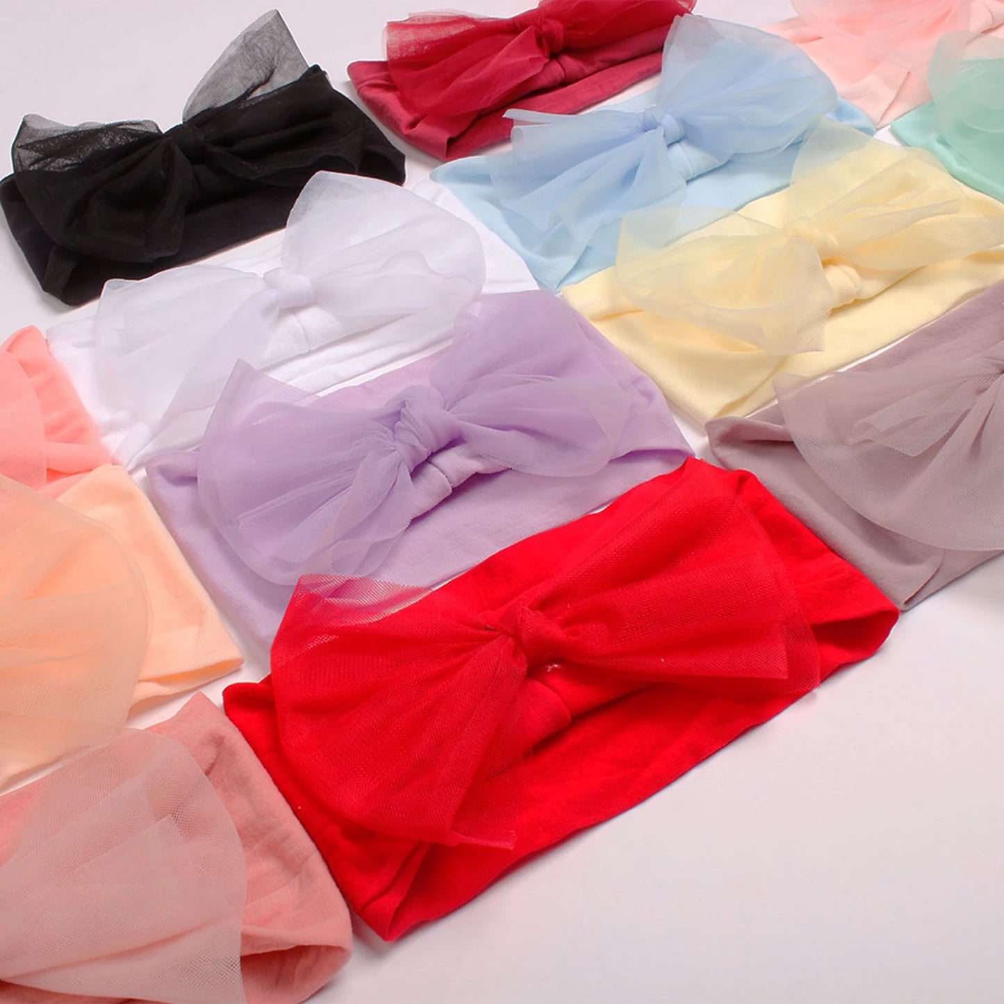 Pudcoco Baby Girls Headbands Soft Tulle Bow Head Wraps Fashion Hairbands for Newborn Infants 0-2T
