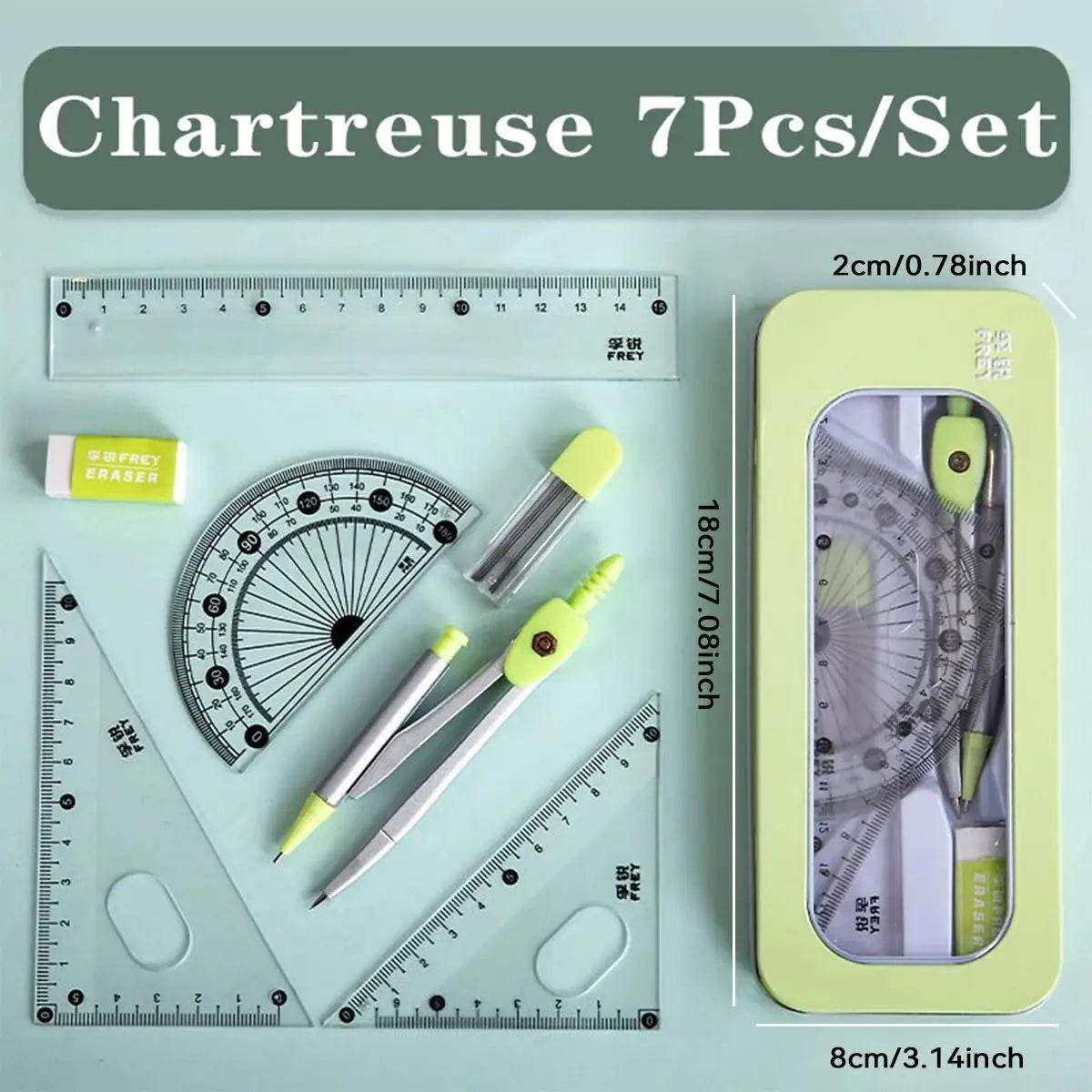 7-piece Set of Ruler, Triangle Ruler, Protractor, Compass, Student Stationery, Back To School Math Supplies - AIAZ