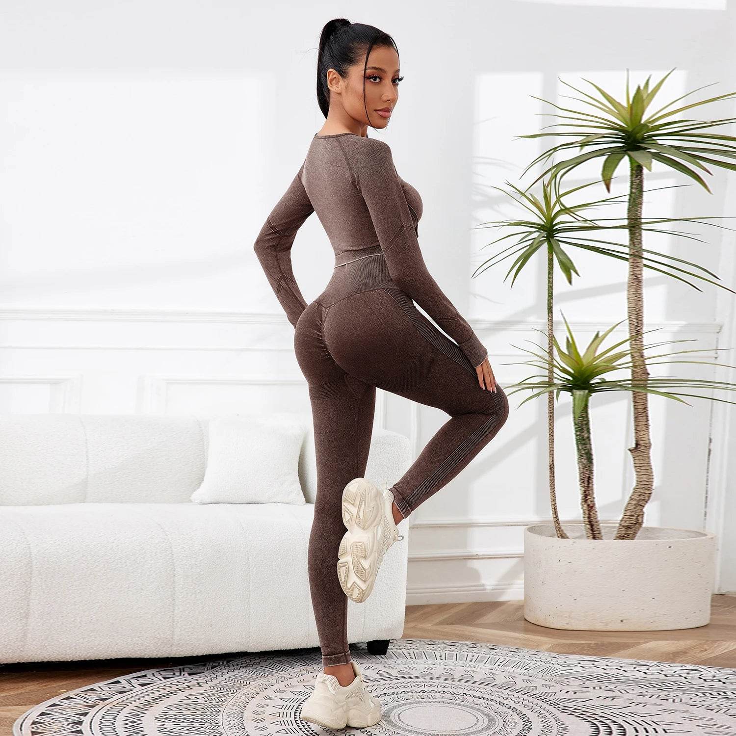 2025 2PCS Sets Women Outfit High Waist Gym Sexy Sport Wash Pants Sets Running Outdoors Skinny - AIAZ