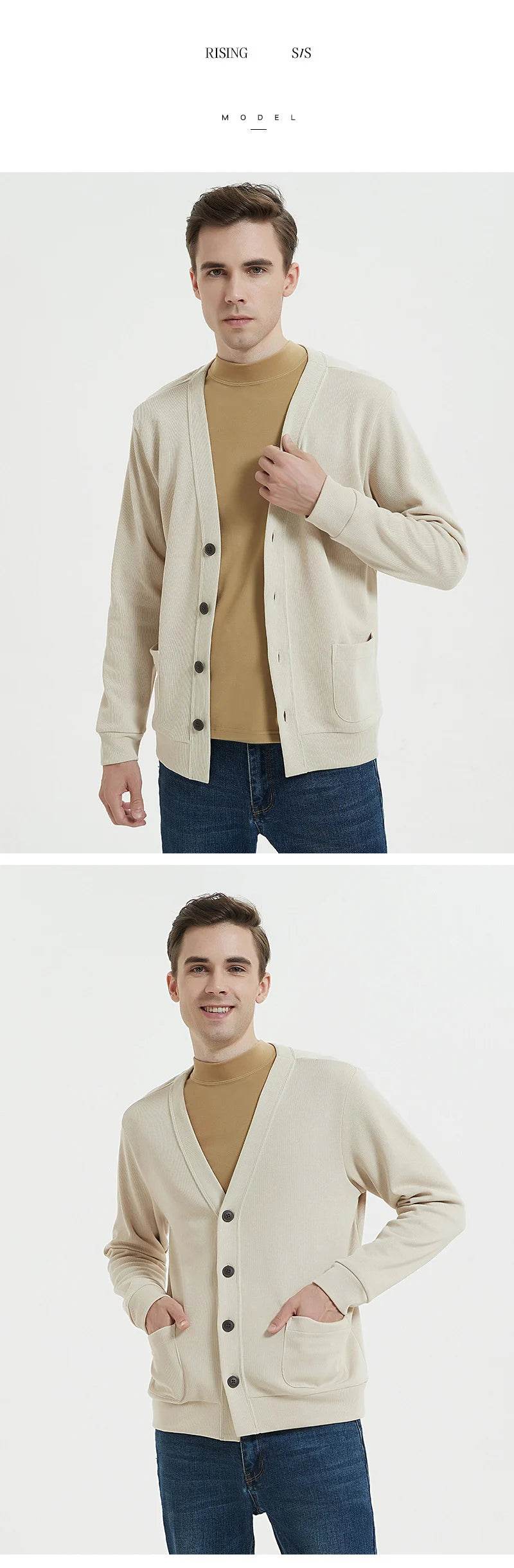 BROWON New Knitted Sweater Cardigan Men 2025 Autumn Solid Casual Man Clothes Korean Fashion 80% Cotton V-Neck Collar Sweater Men - AIAZ