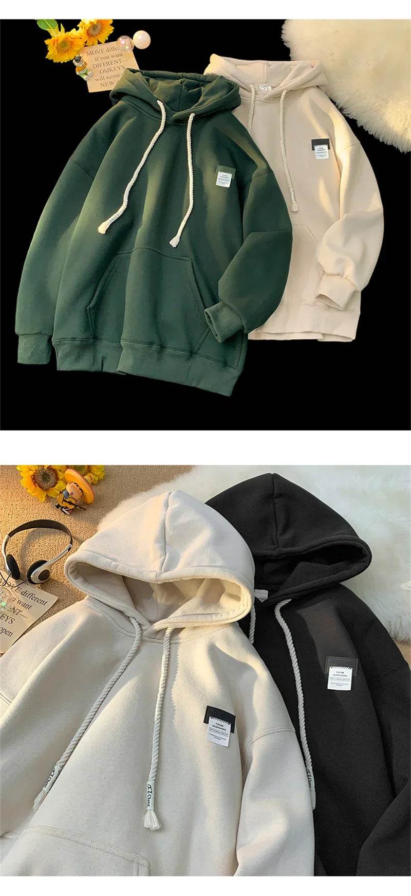 Autumn New in Solid Color Hooded Sweatshirts For Men Y2K Streetwear Appliques Hoodies Women Oversized Fleece Pullover Hoody - AIAZ