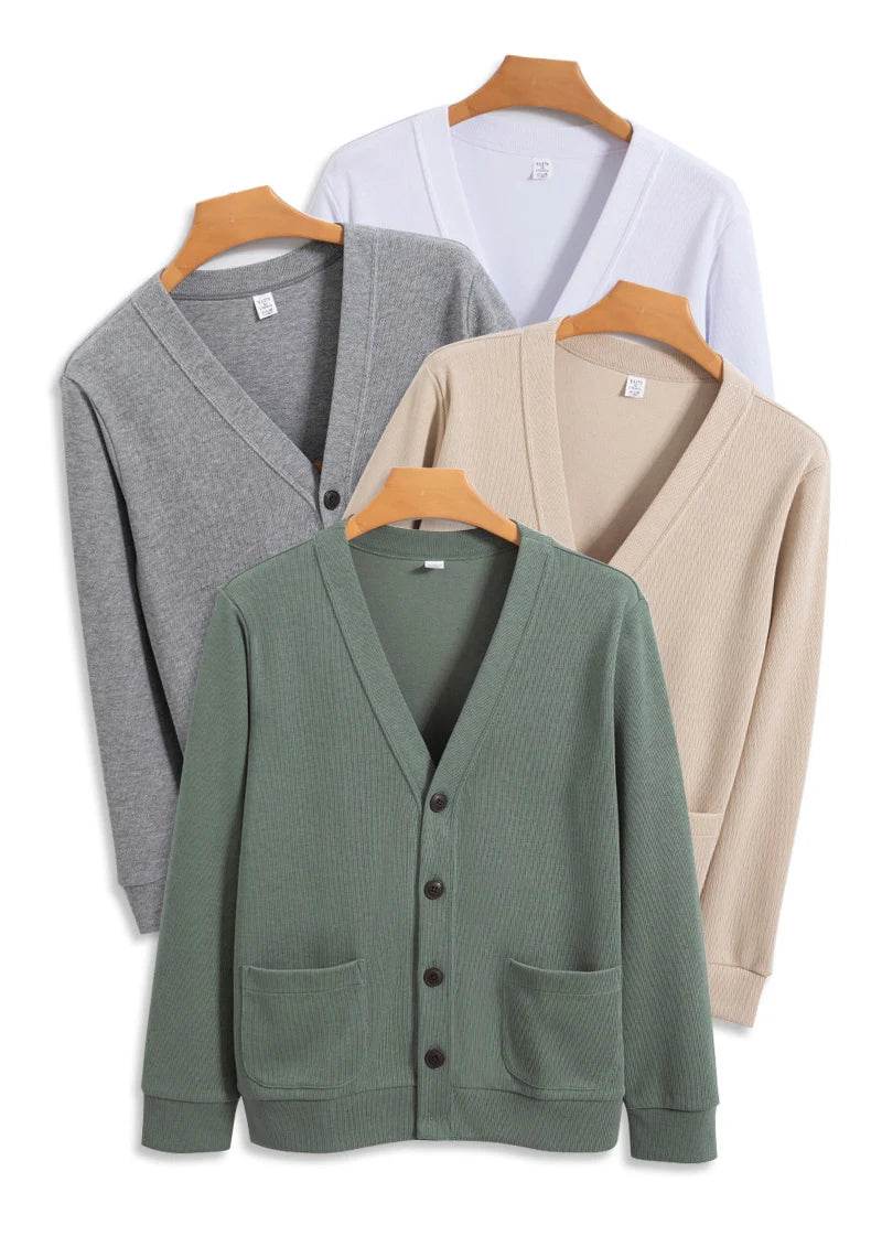 BROWON New Knitted Sweater Cardigan Men 2025 Autumn Solid Casual Man Clothes Korean Fashion 80% Cotton V-Neck Collar Sweater Men - AIAZ