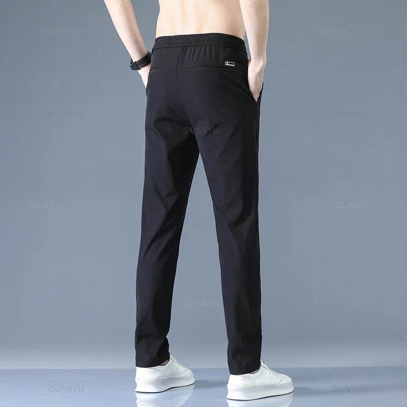 2025 Men's Trousers Spring Summer New Thin Green Solid Color Fashion Pocket Applique Full Length Casual Work Pants Pantalon - AIAZ