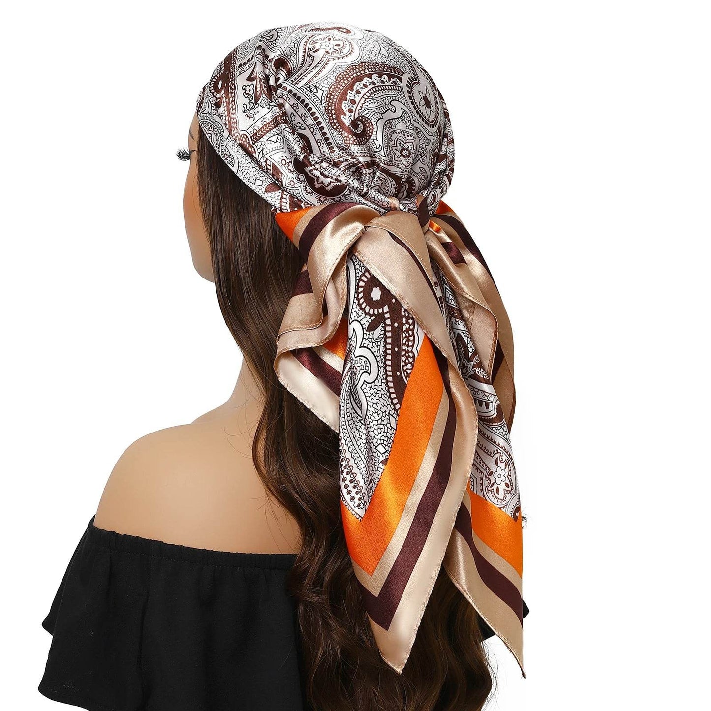 Head Scarf Women Luxury Brand Square 90*90cm Silk Foulard Satin Bandana Cheveux Soft Neckerchief Hijab Hair Scarves For Ladies - AIAZ