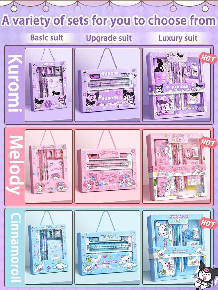 Sanrio Kuromi Melody Cinnamoroll Stationery Gift Box Girls Primary School 12-Piece School Supplies for Children Kawaii New Hot - AIAZ