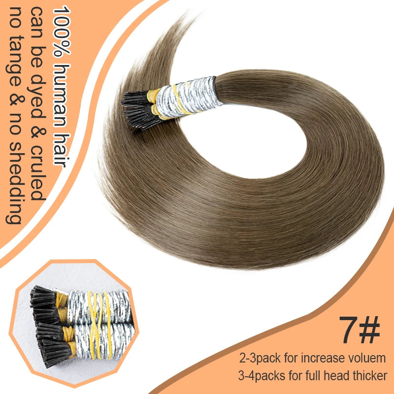 100% Human Hair Straight I Tip Hair Extensions Natural Real Human Fusion Hair Extensions Keratin Capsule Brown 613 Blonde Color