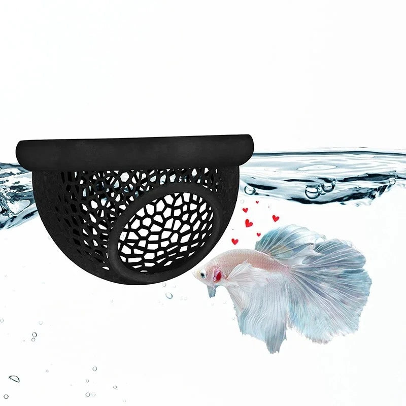 Aquarium Floating Cave Fish Shrimp Hideout Shelter 3-in-1 Hammock Feeding Ring & Resting Spot for Betta Small Aquatic Pets