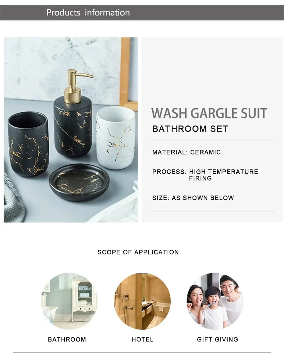 Marble Soap Dispenser Pump Bottle Ceramic Bathroom Accessory Set  Home Couple Mouthwash Cup Soap Dish Washing Tools Luxury