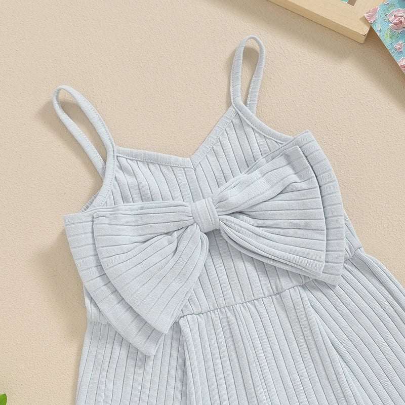 Pudcoco Infant Kids Baby Girl Ribbed Jumpsuit Summer Cute Bow Sleeveless Romper Shorts for Newborn Toddler Cute Clothes 6M-4T