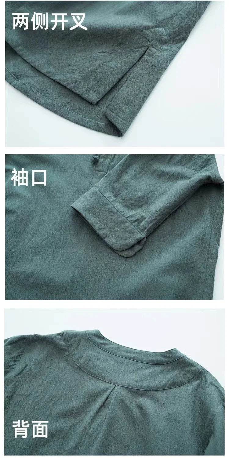 New Men's Cotton Linen Sets Chinese Style Solid Short Sleeve Pants Two Pieces Traditional Clothes Kung Fu Uniform Tang Suit Male - AIAZ