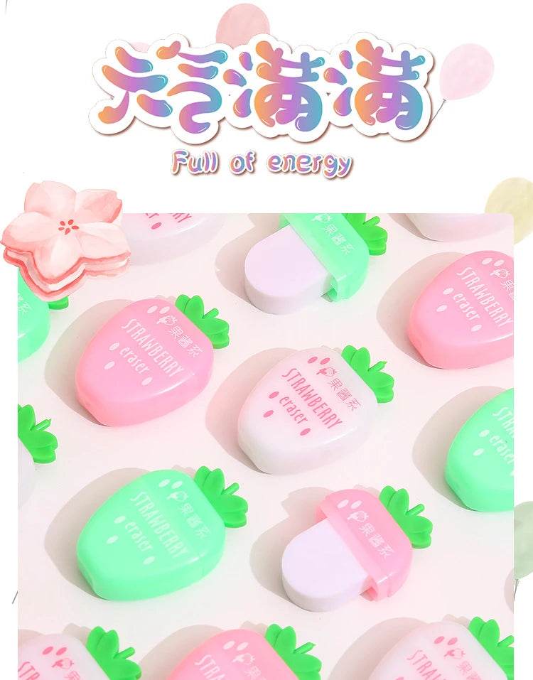3 pcs/lot Sweet Strawberry Rubber Eraser School Supplies Stationery Kids Students Cool Prizes Cute Erasers - AIAZ