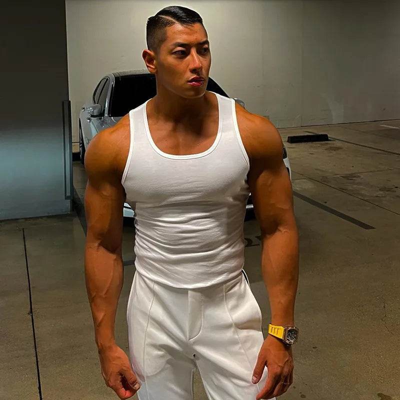2024 New Men's Pure Cotton Tight Vest Casual Sports Tank Tops Middle-aged Sleeveless Basic Tops Quick Drying Bodybuilding Vest - AIAZ