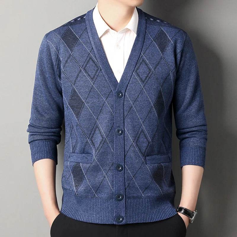 Men's Casual Cardigan Jacket V-neck Sweater Men's Autumn Winter Clothes Button Knit Cardigans Mens Knitting Sweaters Outwear - AIAZ