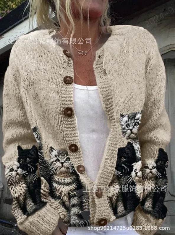 Women Cardigan Knitted Sweater Color Block Long Sleeve Plush Lining Jumper Cardigans Casual Streetwear Fashion Coat - AIAZ