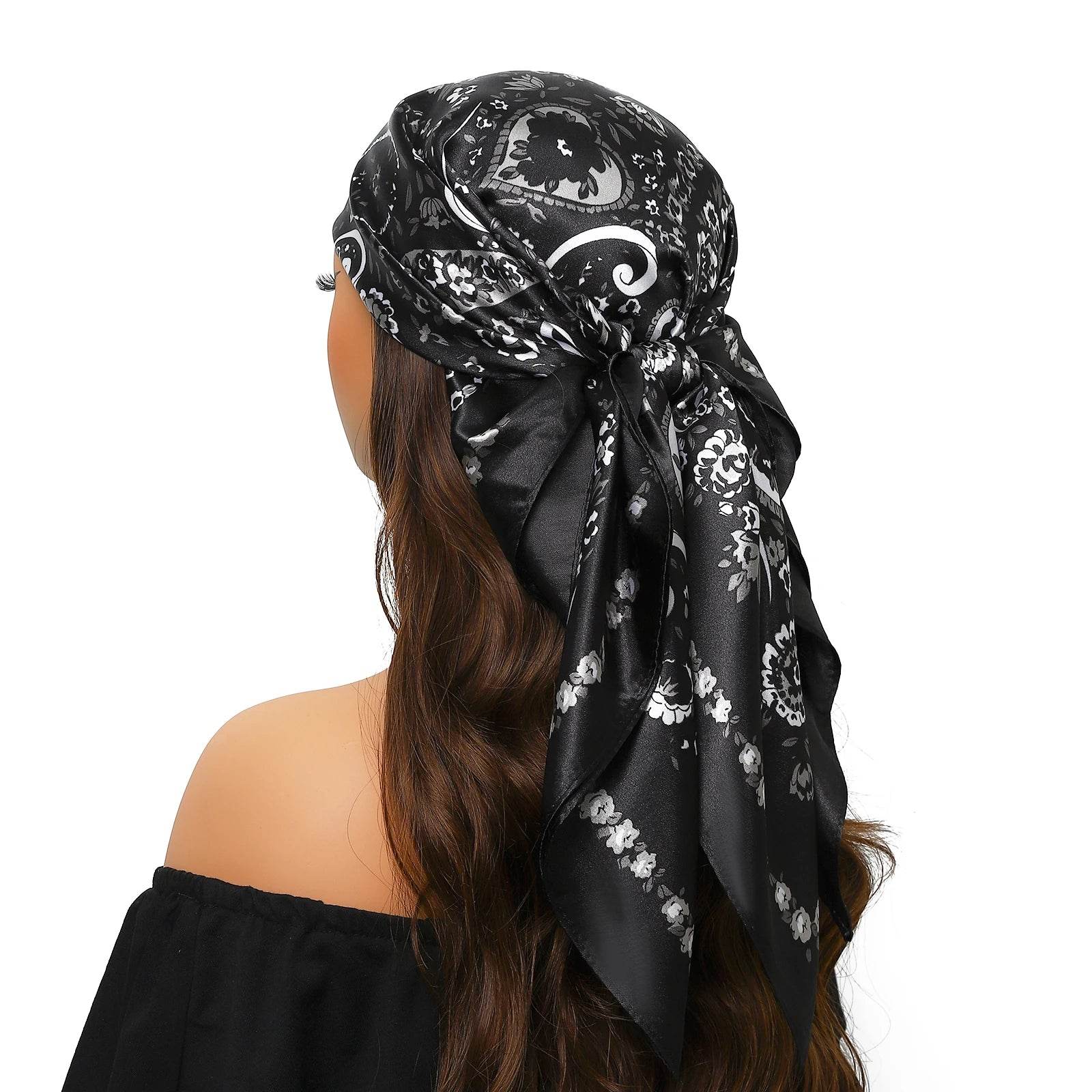 Head Scarf Women Luxury Brand Square 90*90cm Silk Foulard Satin Bandana Cheveux Soft Neckerchief Hijab Hair Scarves For Ladies - AIAZ
