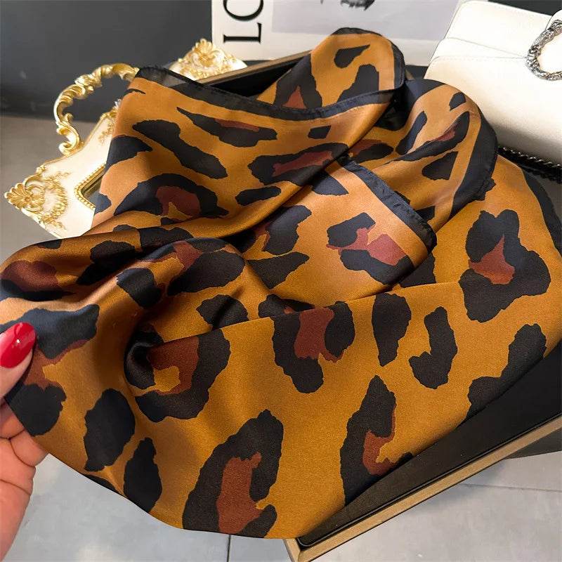 2024 New Leopard Print Square Scarf Women's Imitation Silk Scarf Casual Versatile Decoration Small Neck Scarf 70CMx70CM - AIAZ