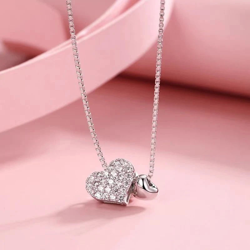 Jkeli 100% 925 Sterling Silver Charm Romantic Love Heart Pendant Box Link Chain Necklace for Women Fashion Wedding Jewelry