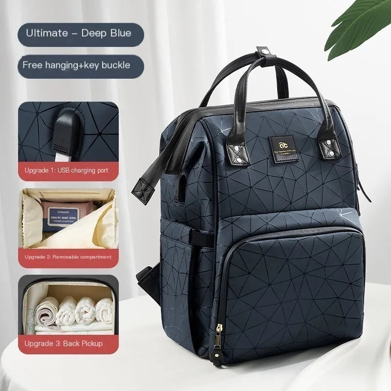 AIBEDILA Mommy Bag Waterproof USB Large-capacity Baby Backpack Female Mommy Outting Bag Mummy Bag Baby Bags for Mom Diaper Nappy