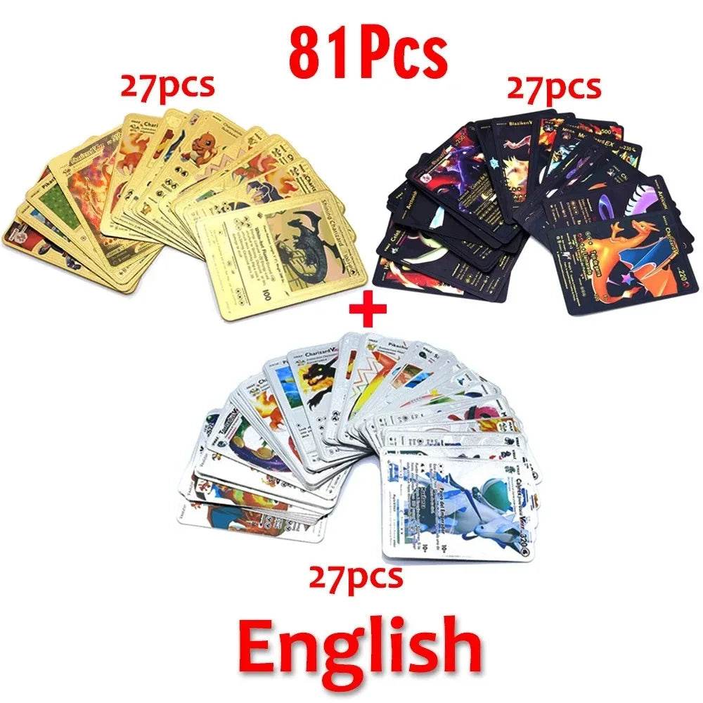 Pokemon Cards Vmax GX Gold Foil Flash Card English Spanish Colorful Pikachu Charizard French German Game Battle Collection Cards - AIAZ