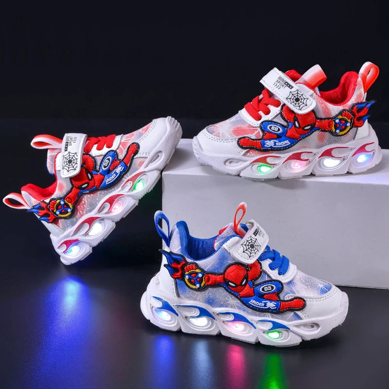 Disney Fashion Spiderman Baby Boys Sneakers Spring/autumn Children's Shoes Lighted Sneaker Trendy Kids Boy Sports Casual Shoes