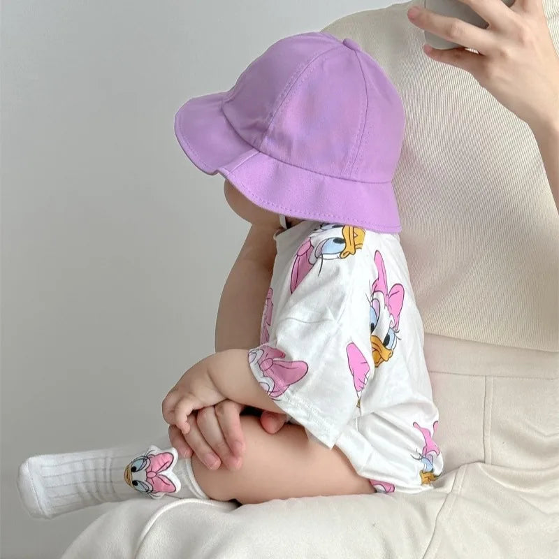 Baby Girls Bodysuits Boys Newborn Socks Hat 3PCS Clothes Set Short Sleeve Cartoon Daisy Donald Duck Infant Bodysuits K594-2