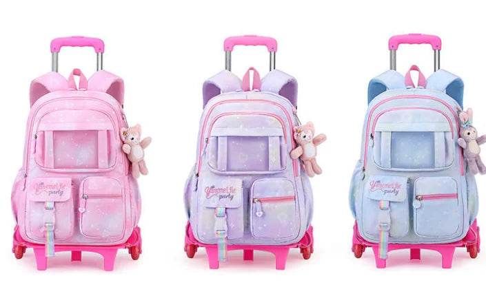 School Rolling backpack Bags school wheeled backpack for girls kids School trolley bag for girls school bag wheels for girls - AIAZ