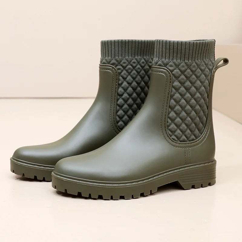 2024 Designer Rain Boots Women's Waterproof Shoes Rainy Ladies Fur Rubber Rainshoes Woman Galoshes Non-slip Pull-on Rain Boots