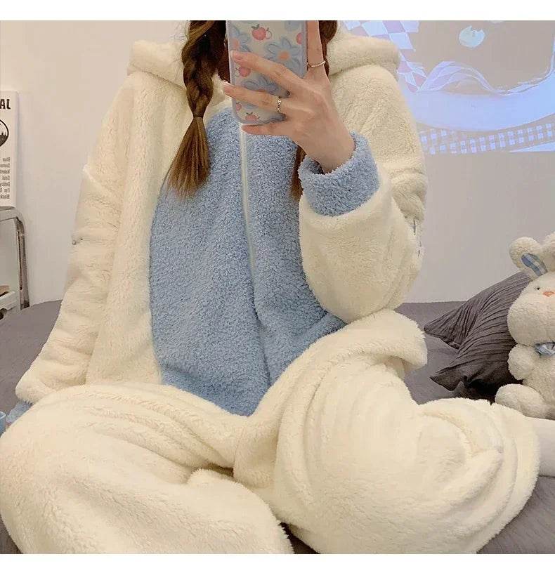 Winter Adult Kigurumis Women Pijama Onesie Jumpsuits Cartoon Sleepwear Pyjama Thicken Hoodie Korean Girls Leisure Wear Pajamas - AIAZ