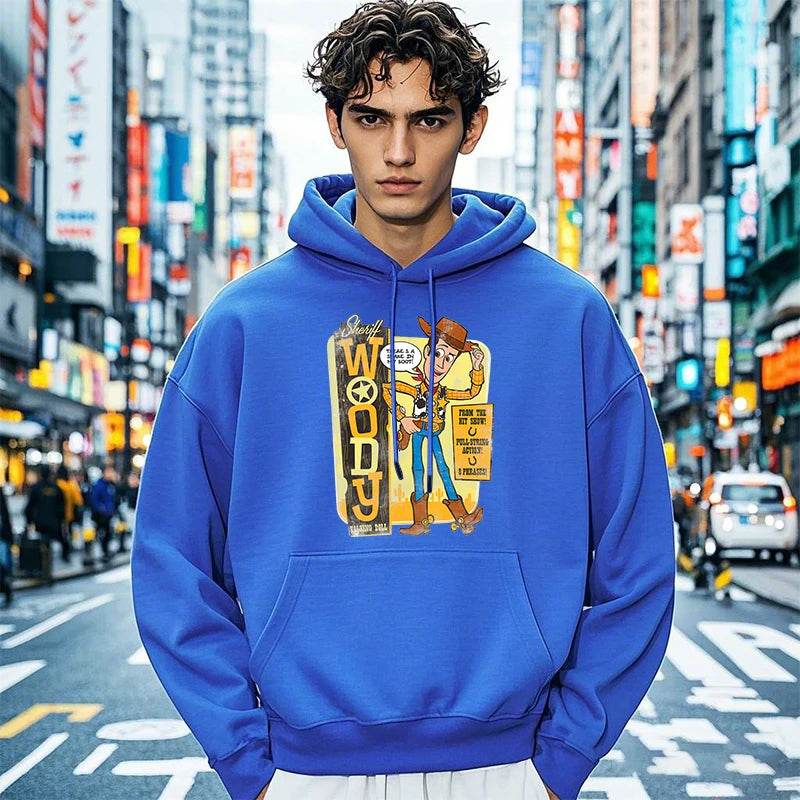 Disney Toy Story Woody Print Men's Hoodie Casual Sports Sweater Loose Top - AIAZ