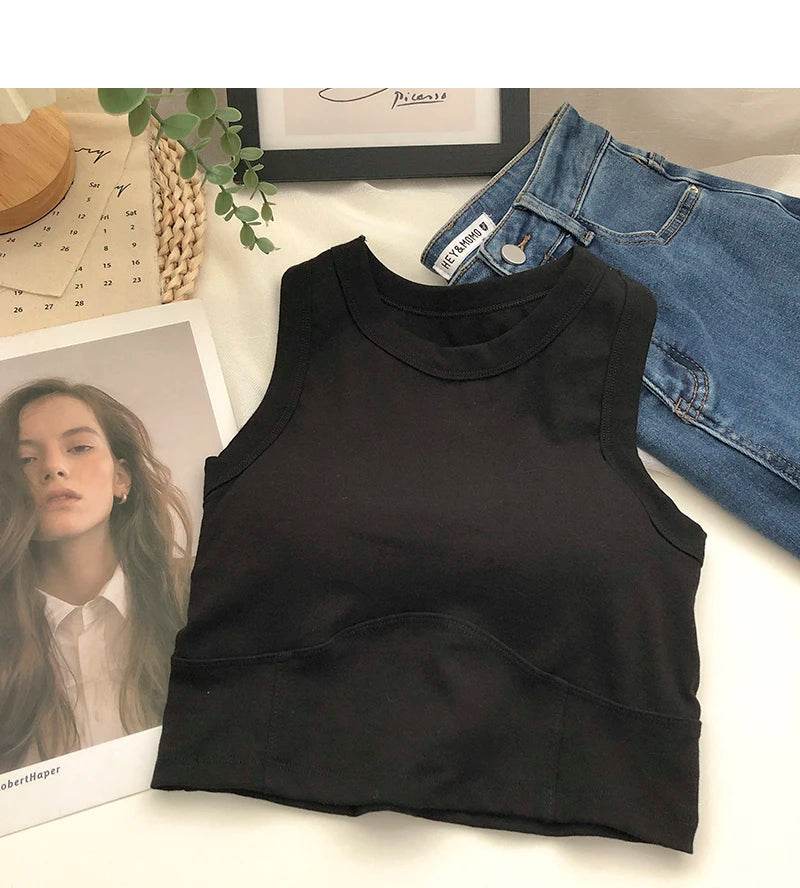 Women Crop Tops Sexy Solid Camisole One-piece Tube Top Seamless Sports Tank Top Wireless Underwear Padded Bra Bralette Vest - AIAZ