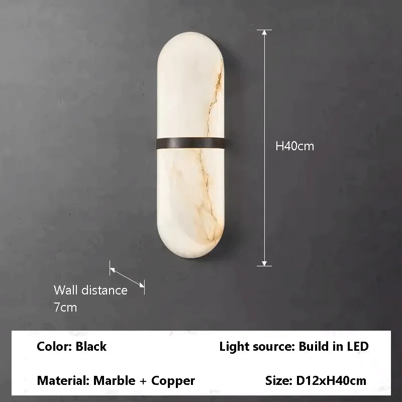 Oval Copper Natural Marble Wall Lamp Post-Modern drawing room Hotel Bedroom Wall Sconce Minimalist New Style Lighting Fixture
