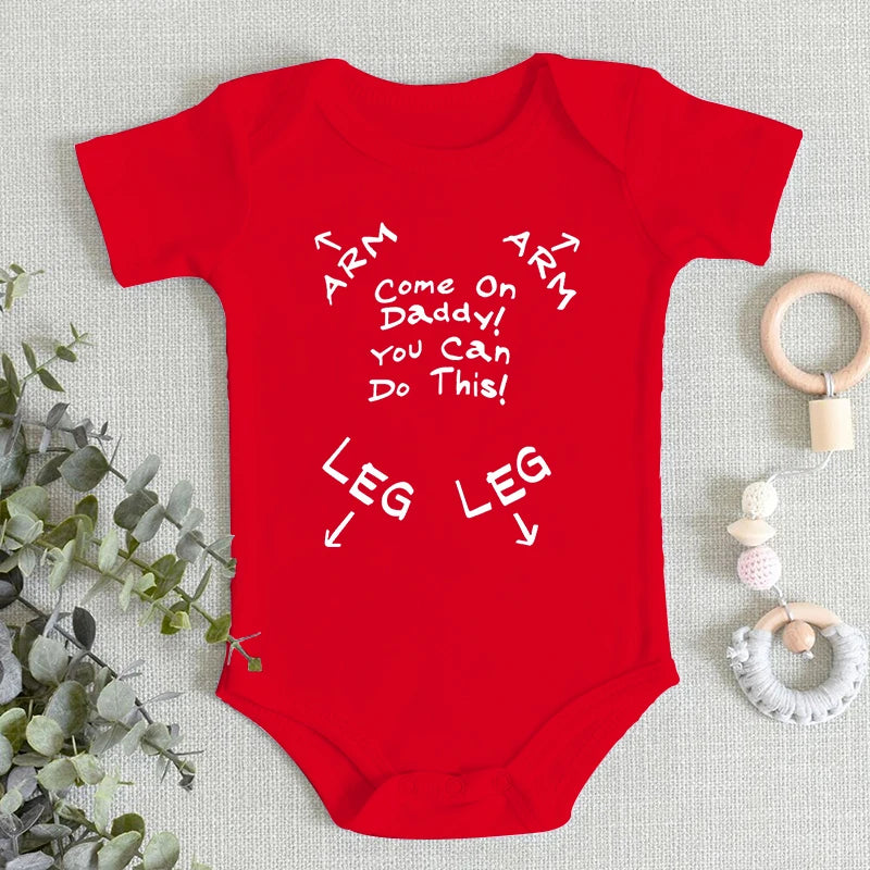 "Come One Daddy You Can Do This" Letter Pattern Newborn Bodysuits Autumn New Short Sleeve Baby Boy Girl Romper Infant Jumpsuits
