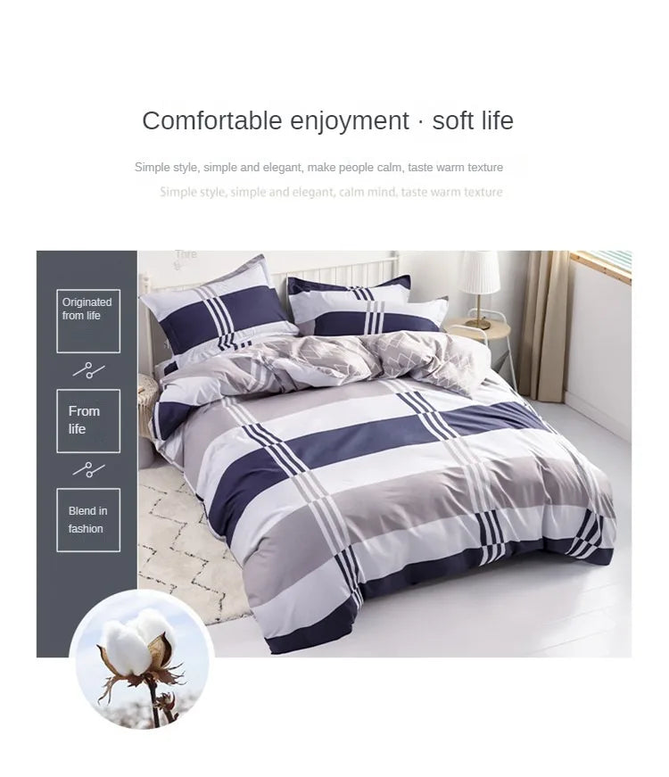 3PC 100% Cotton Duvet Cover Set Striped Printing 1PC Duvet Cover 2PC Pillowcase Cotton Soft Skin Friendly Bedding