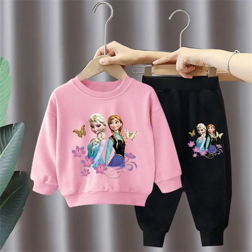 Autumn New Elsa Princess Sweatshirt and Sweatpant 2pcs Set for Children Clothing Sets Girls Pullover Two Piece Suit Tracksuit
