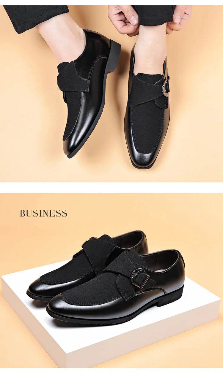 Casual Business Shoes for Men Point Toe Men Dress Buckle Shoes Luxury Men's Wedding Formal Shoes Derby Party Oxford Footwear - AIAZ