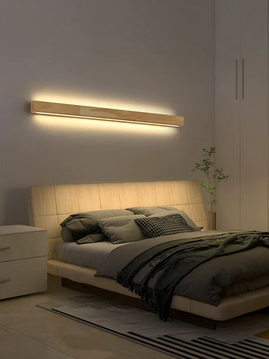 Simple Solid Wood Wall Lamp LED Long Strip Lamp Living Room Background Wall Corridor Balcony Bedroom Bedside Lighting Decoration