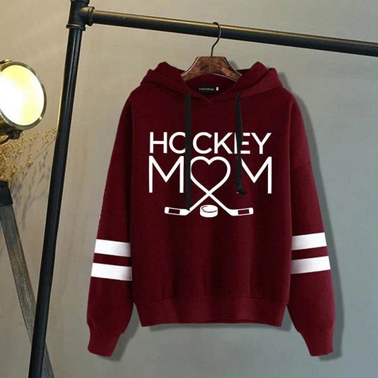 Fashion Women'S Hooded Autumn And Winter Fleece Stripe Hoodies/Sweater For Women Casual Hockey Mom Printed Long Sleeve Pullover - AIAZ
