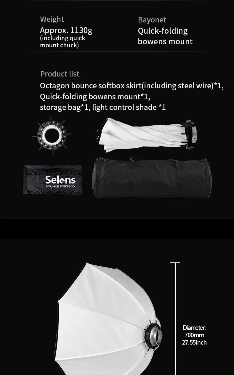 Selens 70cm 90cm 110cm Reverse Octagonal Softbox Photo Studio Kits Bowens Mount Octagon Umbrella Softbox Photography Accessories