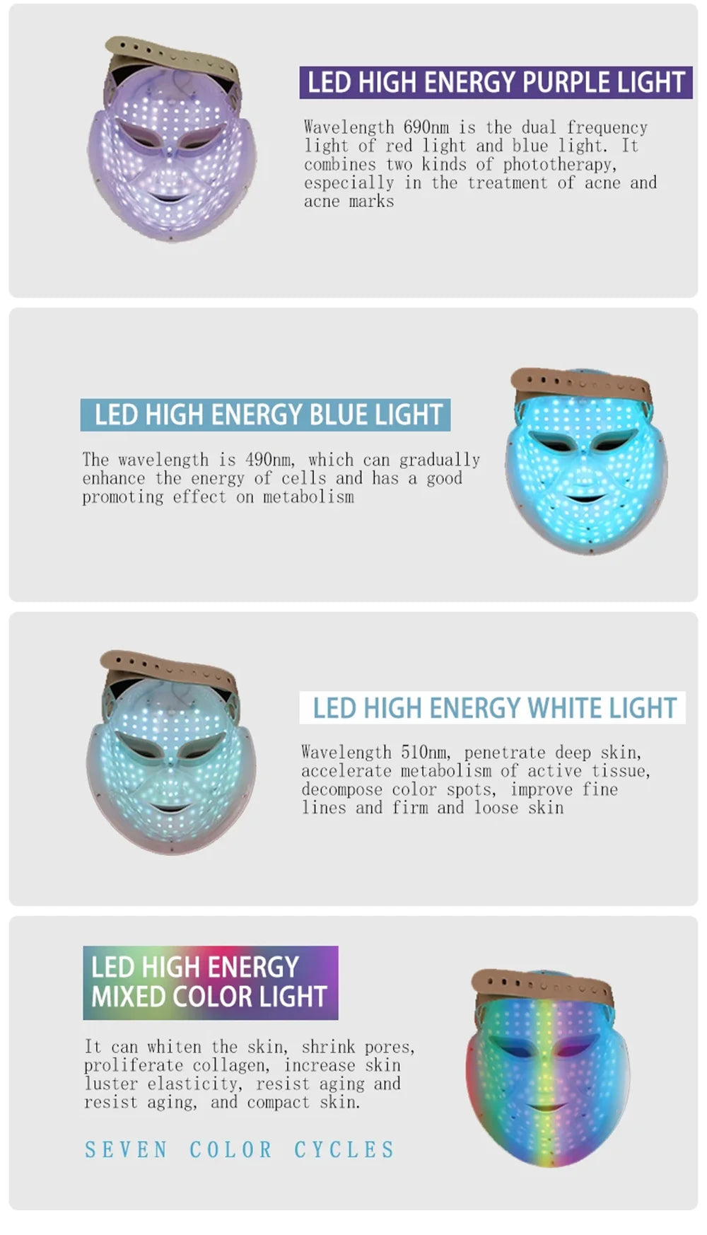 7 Colors LED Face Mask Facial Skin Care Led Light Therapy for Other Home Use Beauty Equipment