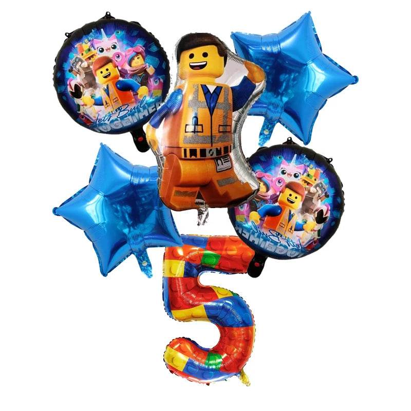 6pcs Building Block Party Balloon Colorful Foil Number Baby Shower Blocks Themed Decorations Children Birthday Party Supplies - AIAZ