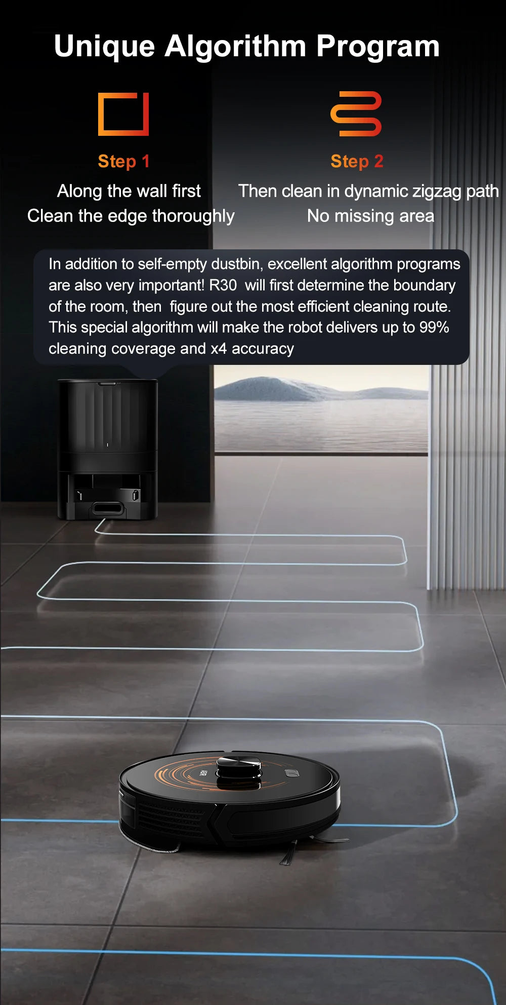 Robot Vacuum Cleaner K30 Self-cleaning dustbin, Dual Laser,UV Spot Cleaning,240mins Runtime, Auto Smart Carpet Floor Washing