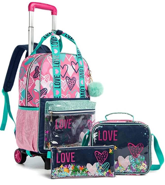 School Wheeled backpack Bag School bag with wheels Trolley Satchel bag Kids School Rolling backpack for girls School Trolley Bag - AIAZ